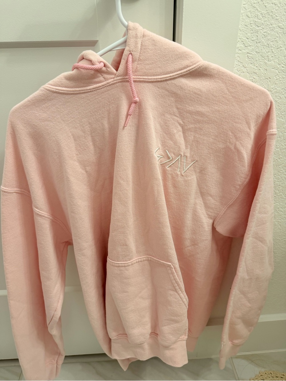 Embroidered Light Pink Hoodie Sweater - Women's Cozy Pullover